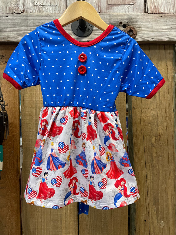 Patriotic Little Princess Blue Polka Dotted  Dress