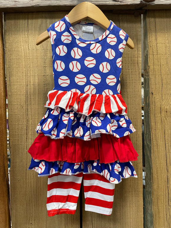 Baseball Dress with Ruffles and Capri Set