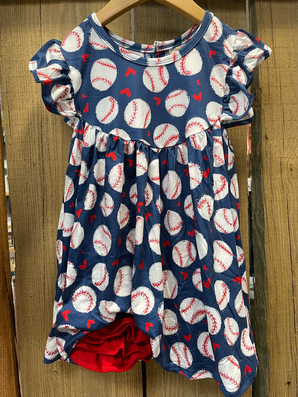 Baseball and Hearts Dress with Red Capri