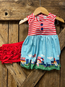 Patriotic Dress with Ruffled Red Diaper Cover