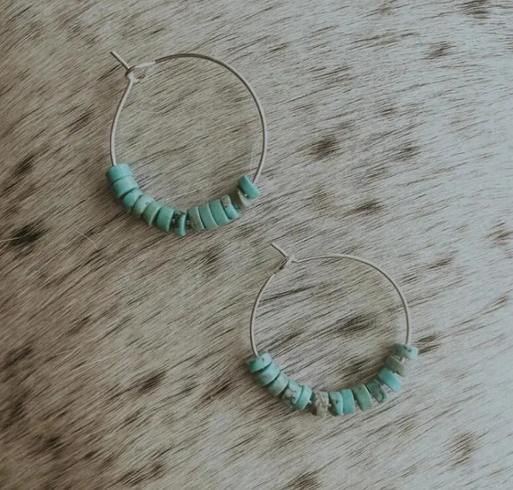 Simple Turquoise Beads Hoop Earrings