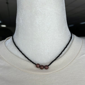 Black Beaded Necklace W/ Brown Navajo Beads