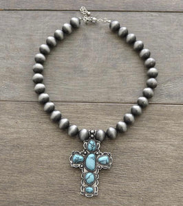 Large Bead & Cross Necklace
