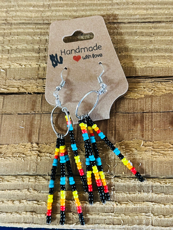 Black Yellow Red and Teal Dangle Earrings