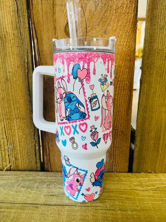 Pink and Blue Alien 40 OZ Tumbler with Handle