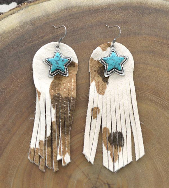 Cow & Turquoise Tassel earrings