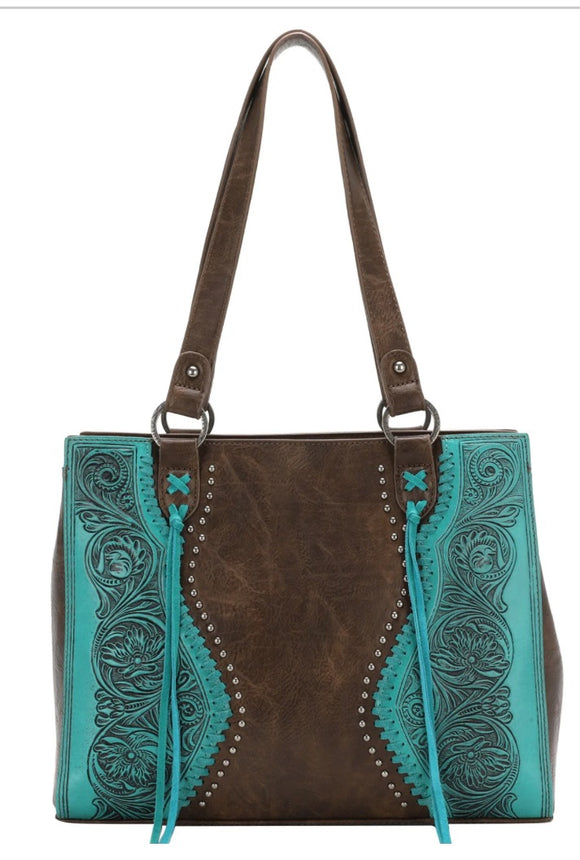 Trinity Ranch Leather W/ Turquoise Fringe Concealed Carry Tote