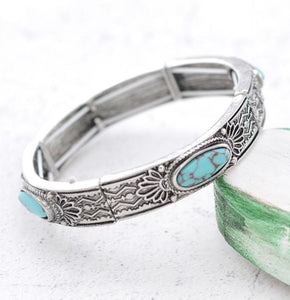 Turquoise & Silver Stretchy Bracelet