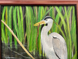 Blue Heron Snacking Painting