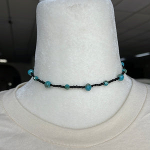 Black W/ Turquoise Stones Beaded Necklace