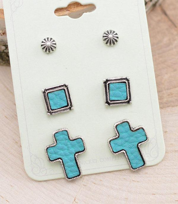 Western 3PC Set Cross Earrings