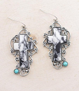 Western Howlite Cross Earrings