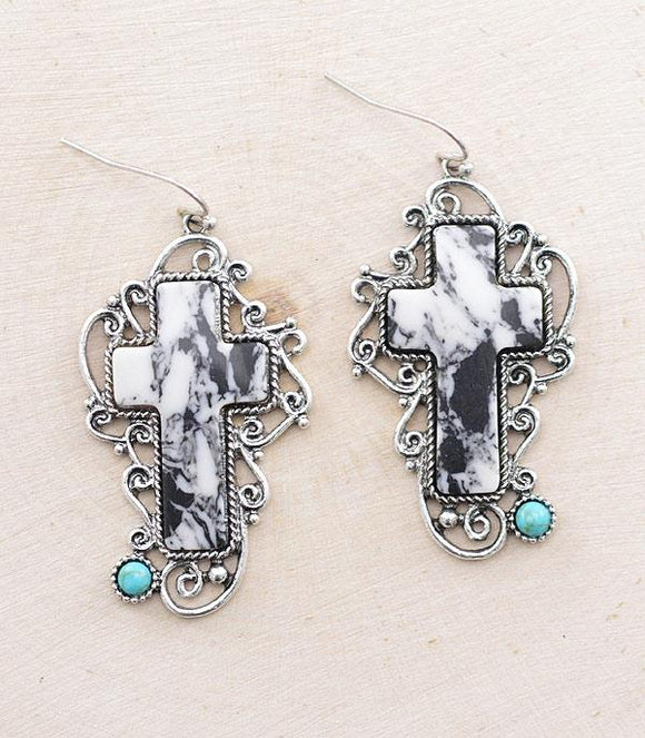 Western Howlite Cross Earrings