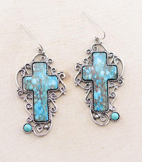 Western Turquoise Cross Earrings