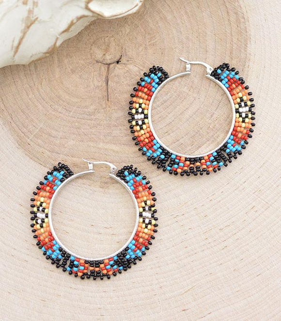 Western Aztec Bead Hoop Earrings