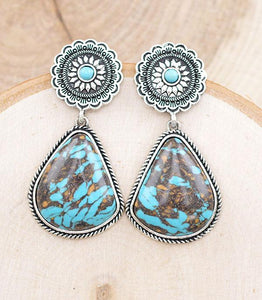 Western Semi Stone Teardrop Earrings | Turquoise