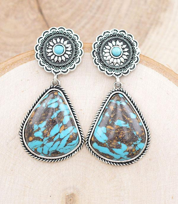 Western Semi Stone Teardrop Earrings | Turquoise