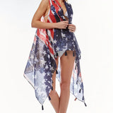 American USA Flag Beach Vest Cover up w Tassel