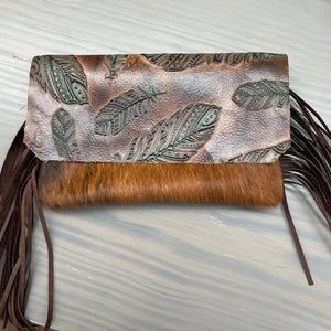Hair on Hide Handbag w/ Turq Feather Flap