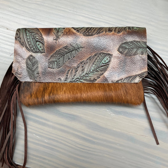 Hair on Hide Handbag w/ Turq Feather Flap