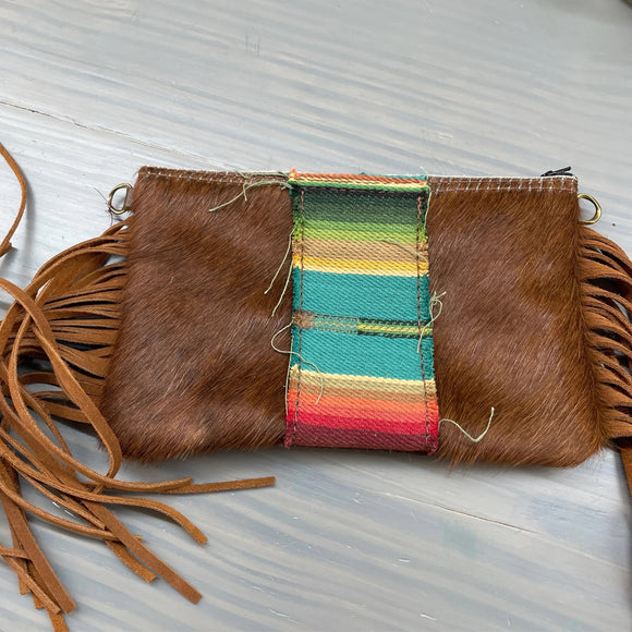 Hair on Hide Box Leather Clutch w/Turq Serape