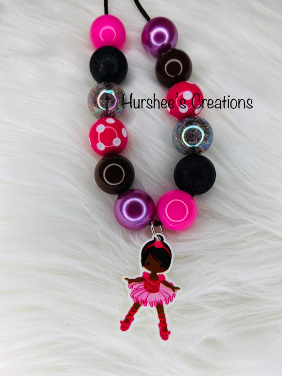 Pink/brown bubblegum bead necklace