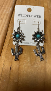 Flower & Cactus Dangle Earrings