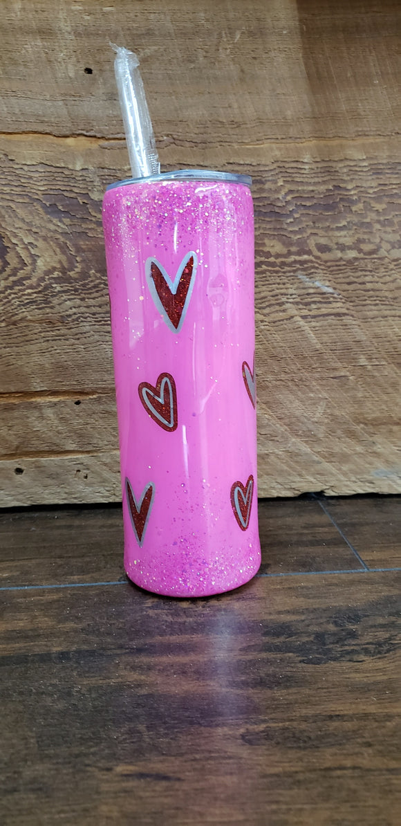 Pink Glitter Hearts Tumbler