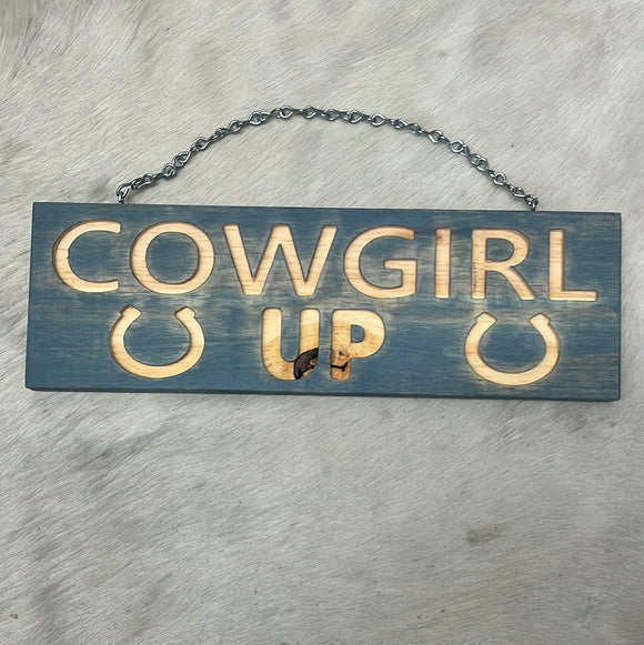 Cowgirl up door hanger