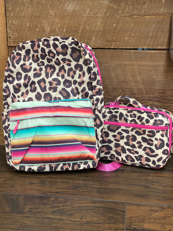 Serape & Leopard Backpack & Lunchbox Combo