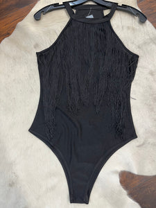 Fringe Black Bodysuit