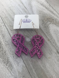 Leopard Pink Ribbon Earrings