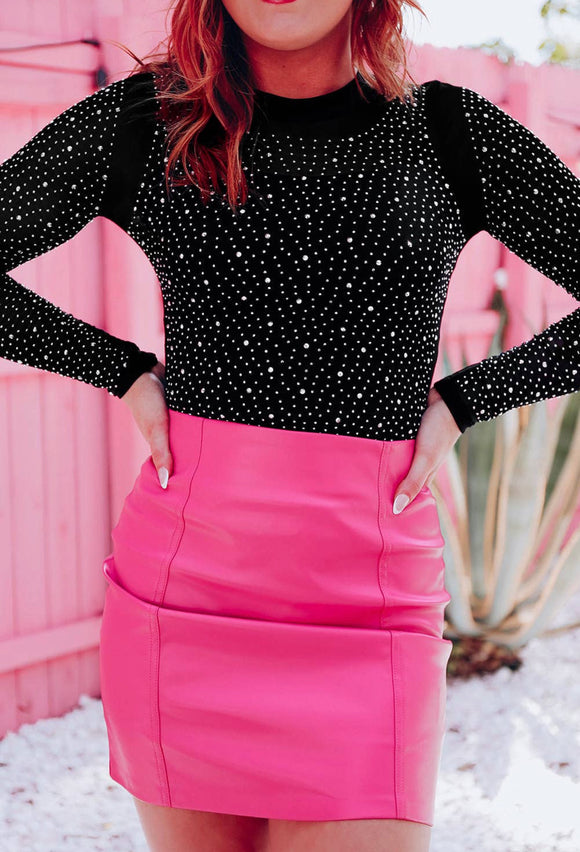 Rhinestone O-Neck Long Sleeve Bodysuit