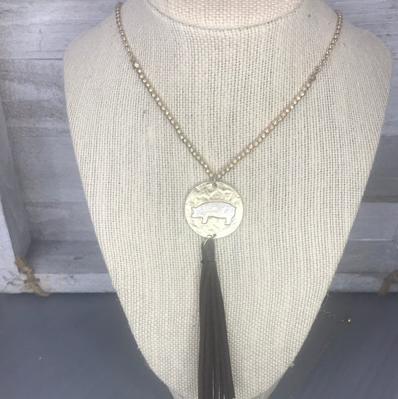 Gold Pig and Tassel Necklace
