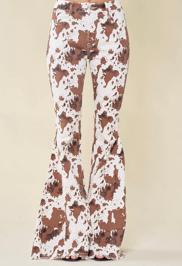 Cow Print Flare Jeans